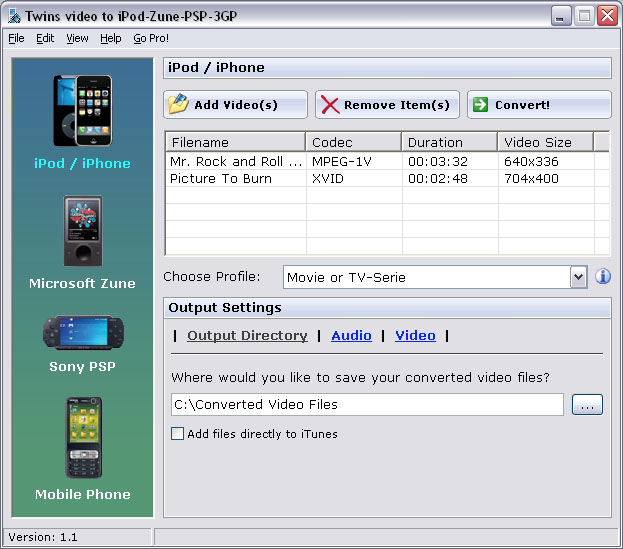 Twins Video to iPod-Zune-PSP-3GP